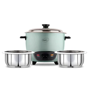 Pigeon Inox Rice Cooker with Double pot, 1.8 litres | Stainless Steel Lid | 700 Watts | 2 Steel Cooking Pot | Measuring Cup | Spatula | Energy Efficient Cooking