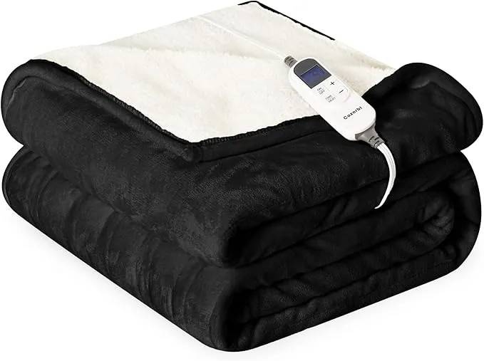 Bedsure Electric Blanket Twin - Thick Striped Flannel Electric Blanket, Heating with 6 Time Settings (Up to 10H), 6 Heat Settings & 8Hr Timer Auto Off, Gift for Grandma (62x84 inches, White)