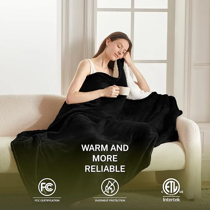 Bedsure Electric Blanket Twin - Thick Striped Flannel Electric Blanket, Heating with 6 Time Settings (Up to 10H), 6 Heat Settings & 8Hr Timer Auto Off, Gift for Grandma (62x84 inches, White)