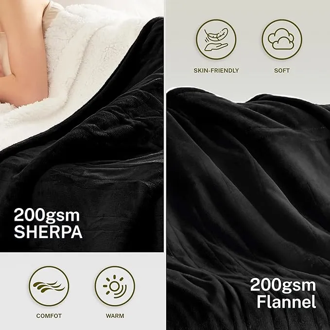 Bedsure Electric Blanket Twin - Thick Striped Flannel Electric Blanket, Heating with 6 Time Settings (Up to 10H), 6 Heat Settings & 8Hr Timer Auto Off, Gift for Grandma (62x84 inches, White)