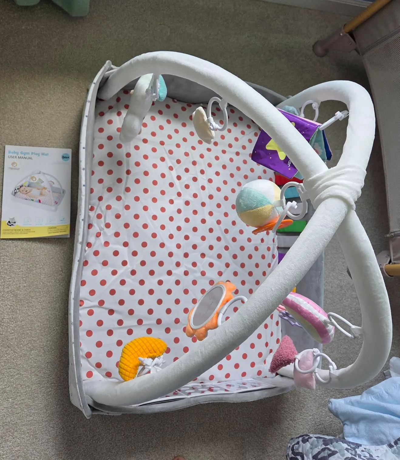 Baby Play Gym Mat Tummy Time Mat with 5 Detachable Activity Center Newborn Infant Babies Boy Girl Gifts for Babies Toys 0-3-6-12 Months Newborn Infant Babies Essentials Gift