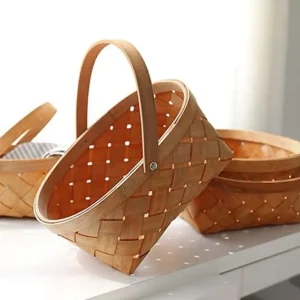 Rattan Woven Fruit Basket, Large Oval Storage Basket with Handle, Brown