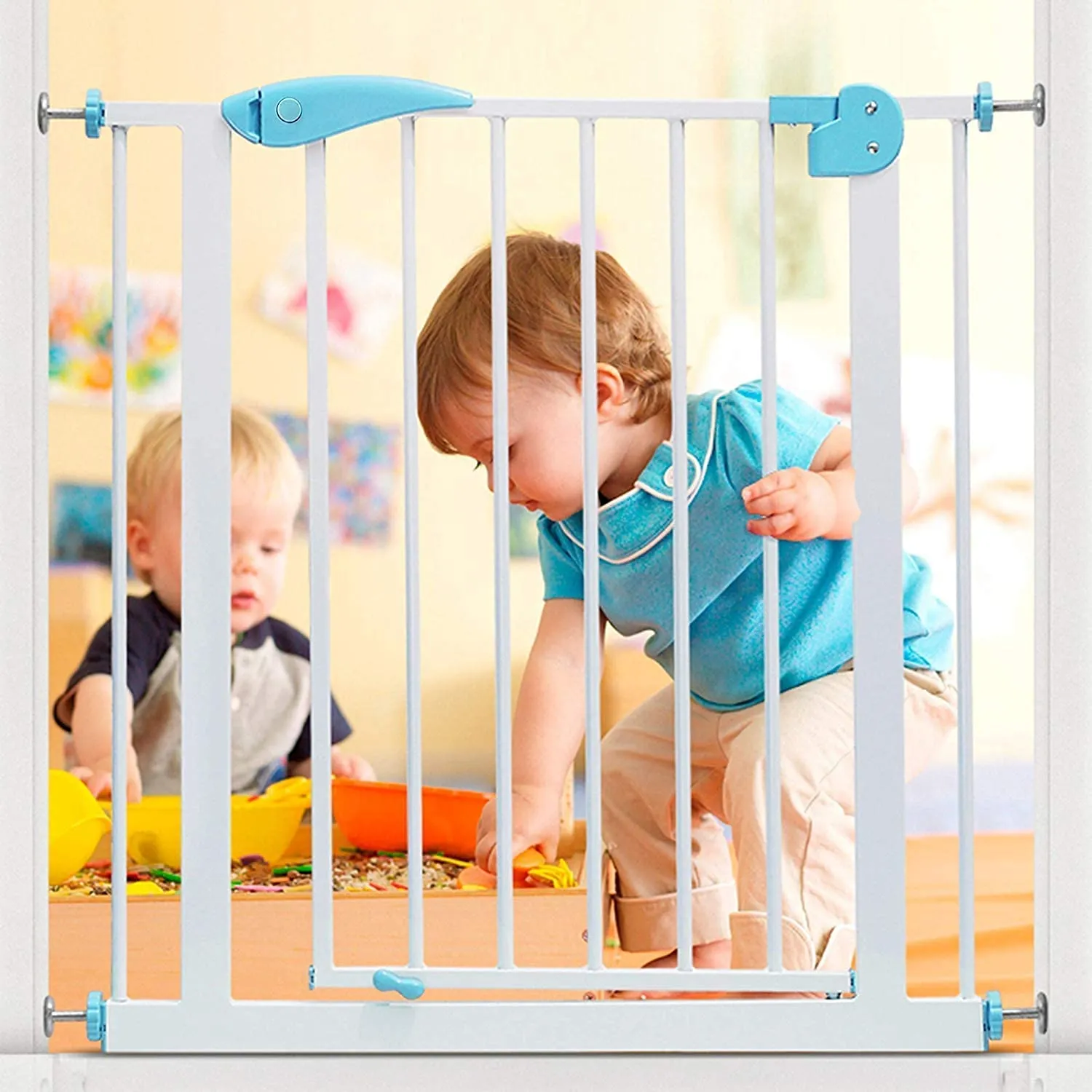 Safe-O-Kid® (75-85 cm) Pure Metal Baby Safety Gate with 1 Year Manufacturer Warranty, Adjustable, 2 Way Auto Close, Barrier for Stairs, Door and Hallways, Barrier Fence- Blue