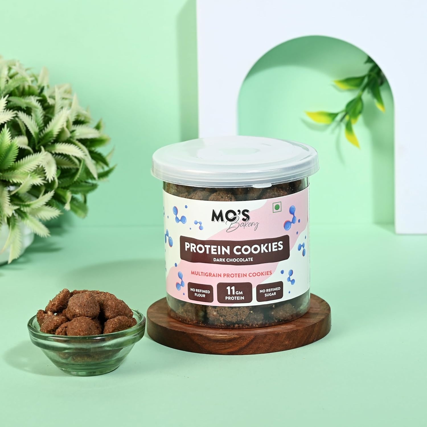 Mo’s Dark Chocolate Protein Cookies –150g | 11 G protein per 100g Serve | Mini Cookies | Multigrain, Plant-Based Snack with Pea Protein, Barley, Ragi & Oats | Sweetened with Jaggery
