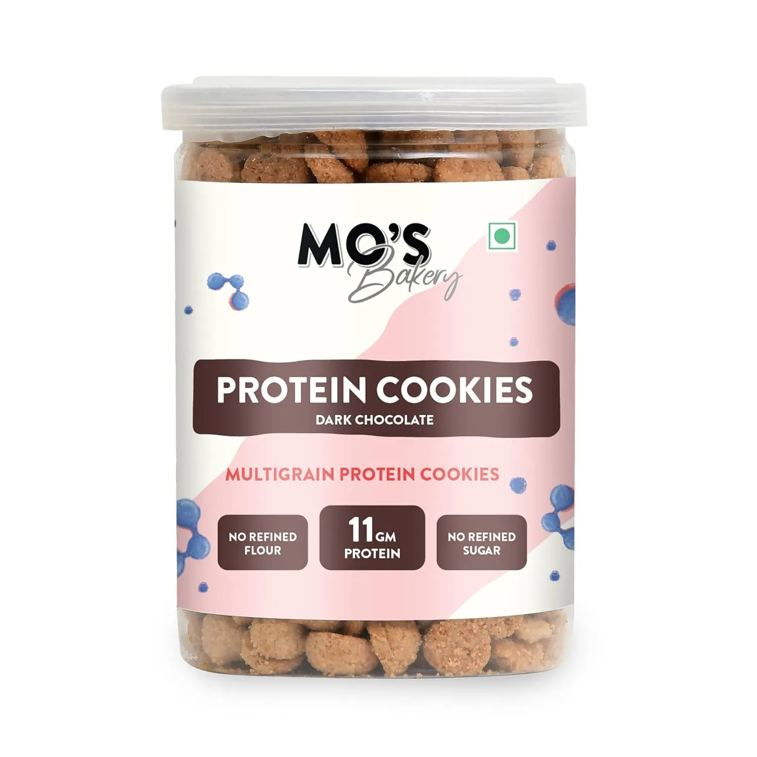 Mo’s Dark Chocolate Protein Cookies –150g | 11 G protein per 100g Serve | Mini Cookies | Multigrain, Plant-Based Snack with Pea Protein, Barley, Ragi & Oats | Sweetened with Jaggery
