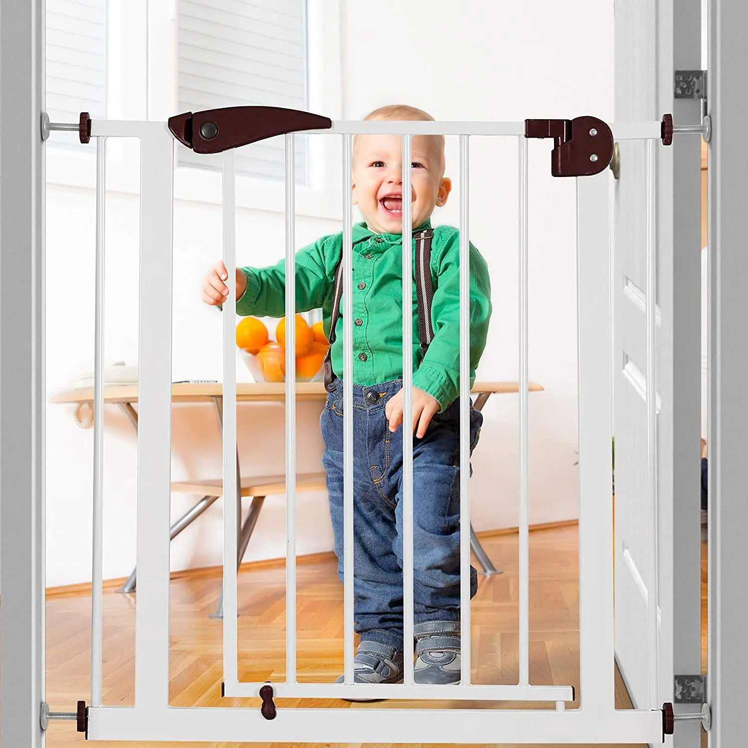 Safe-O-Kid® (75-85 cm) Pure Metal Baby Safety Gate with 1 Year Manufacturer Warranty, Adjustable, 2 Way Auto Close, Barrier for Stairs, Door and Hallways, Barrier Fence- Blue