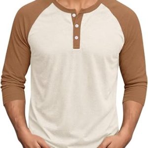Henley Shirts for Men 2024 Fashion Patchwork Casual Long Sleeve Crewneck Sweatshirts Lightweight Pullover Shirts