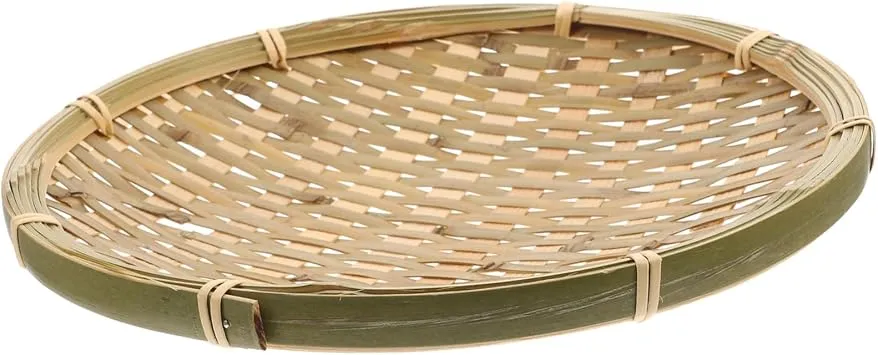 Fruit Tray Weaving by Grass, Handmade Bamboo Woven Basket Tray, Round Rattan Baskets for Fruit, Bread Serving Basket Decorative Basket for Gift Boho Basket