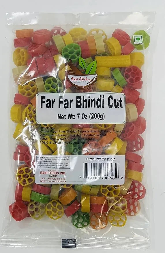 Desi Kitchen Far Far/Fryums Wheat Pellet Uncooked, great substitute of papadam/Bhindi Cut, 200gm (7oz)