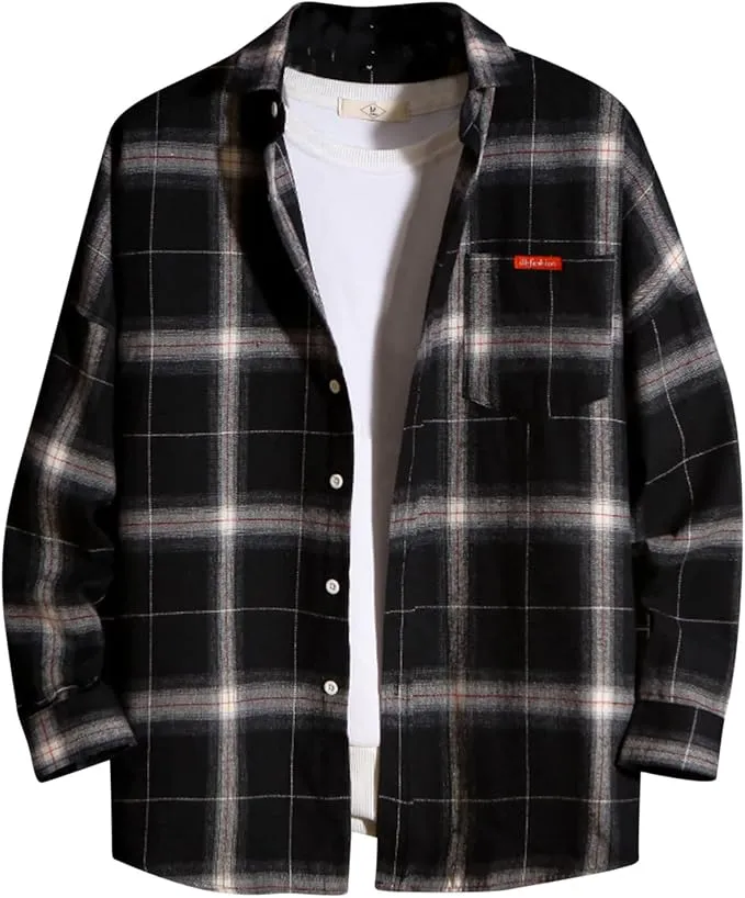 Shirt for Men 2023 Casual Stylish Plaid Long Sleeve Button Down T Shirts Going Out Fashion Business Work Tees