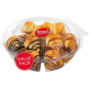 Bakery Fresh Croissants | Traditional Rugelach Pastries in Chocolate Cinnamon Roll & Vanilla Flavor | Approx 18 Rugelach Included | Sympathy Gift Basket | Kosher & Nut Free | 21 oz Sterns Bakery