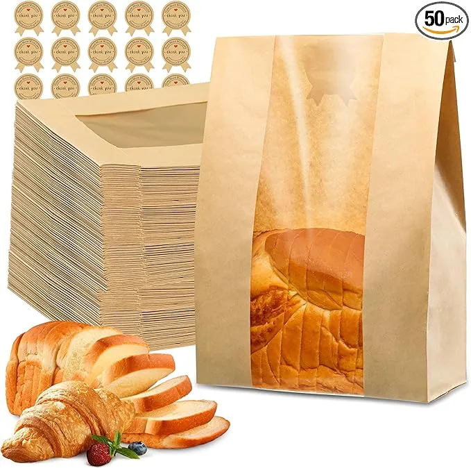 50 Pcs Bread Bags for Homemade Bread, Sourdough Paper With Window,