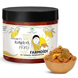 FarmDidi Avakaya Mango Pickle | Avakaya Aam Ka Achaar | Preservative Free Indian Spicy Aam Ka Achar | Andhra Style Authentic Special Mango Pickle | Theekha Homemade Pickles 325g