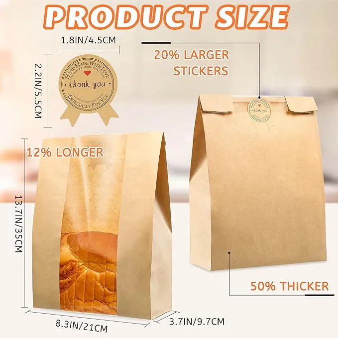 50 Pcs Bread Bags for Homemade Bread, Sourdough Paper With Window,