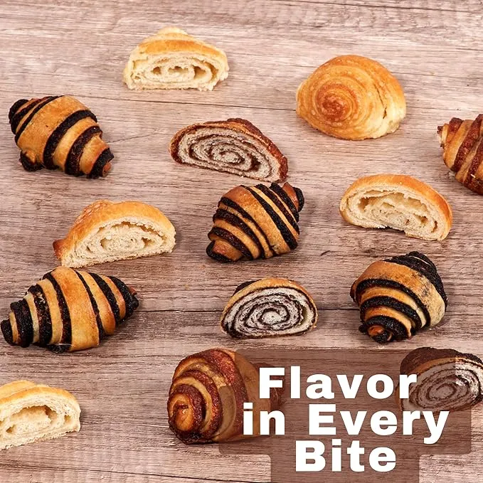 Bakery Fresh Croissants | Traditional Rugelach Pastries in Chocolate Cinnamon Roll & Vanilla Flavor | Approx 18 Rugelach Included | Sympathy Gift Basket | Kosher & Nut Free | 21 oz Sterns Bakery