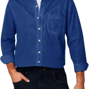 Mens Shirts Long Sleeve Button Down Shirts Casual Denim Tops Western Jean Shirt Lightweight Breathable Top Thin Pocket Shirt