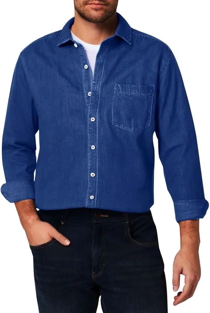 Mens Shirts Long Sleeve Button Down Shirts Casual Denim Tops Western Jean Shirt Lightweight Breathable Top Thin Pocket Shirt