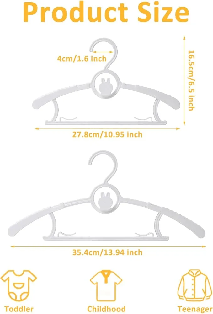 30 Pack Baby Hangers 11"-14" Adjustable Kids Hangers White | Non-Slip Toddler Clothes Hangers Space Saving Plastic Infant Hangers For Girl Boy Toddler Kids Child