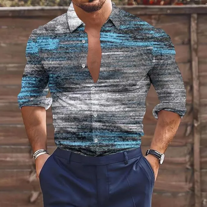 Shirts for Men Graphic Tees Casual Stylish Long Sleeve Button Down Muscle Fit T Shirt Fashion 3D Print Work Tops