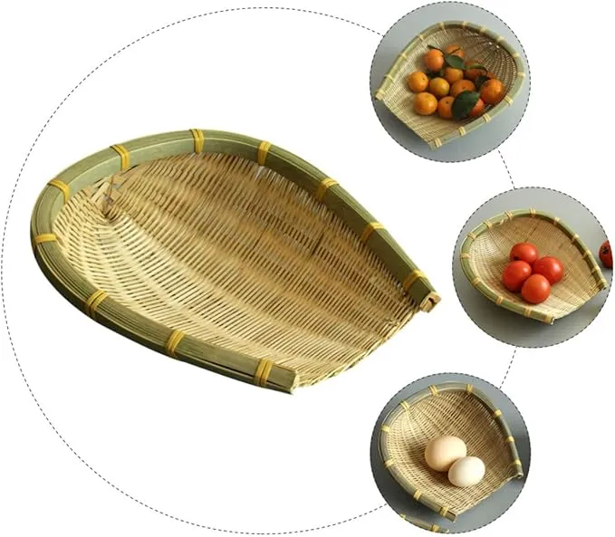 1pc Bamboo Dustpan Woven Hamper Small Wicker Basket Vegetable Baskets for Kitchen