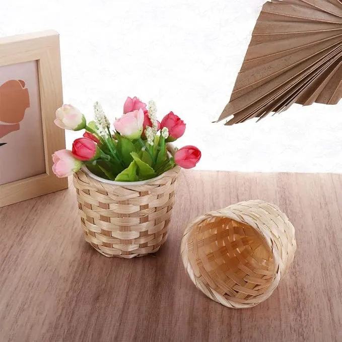 Portable Wood Woven Storage Baskets, Mini Desktop Storage Basket Sundries Basket Fruit Arrangement Baskets(L)