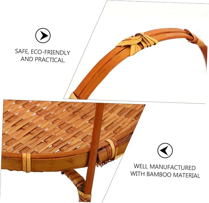 Bamboo Snack Stand Woven Hamper Veggie Tray Woven Storage Seagrass Rattan Basket Willow Basket Serving Tray Bamboo Weaving Light Brown with Handle Food