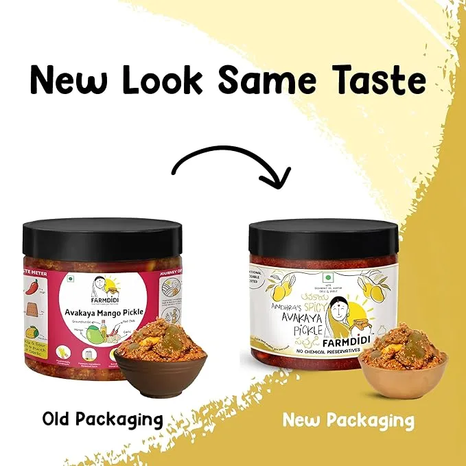 FarmDidi Avakaya Mango Pickle | Avakaya Aam Ka Achaar | Preservative Free Indian Spicy Aam Ka Achar | Andhra Style Authentic Special Mango Pickle | Theekha Homemade Pickles 325g