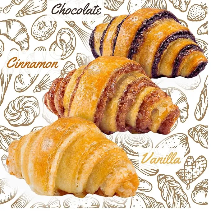 Bakery Fresh Croissants | Traditional Rugelach Pastries in Chocolate Cinnamon Roll & Vanilla Flavor | Approx 18 Rugelach Included | Sympathy Gift Basket | Kosher & Nut Free | 21 oz Sterns Bakery