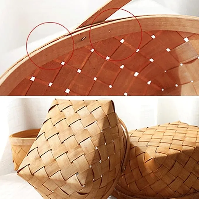 Rattan Woven Fruit Basket, Large Oval Storage Basket with Handle, Brown