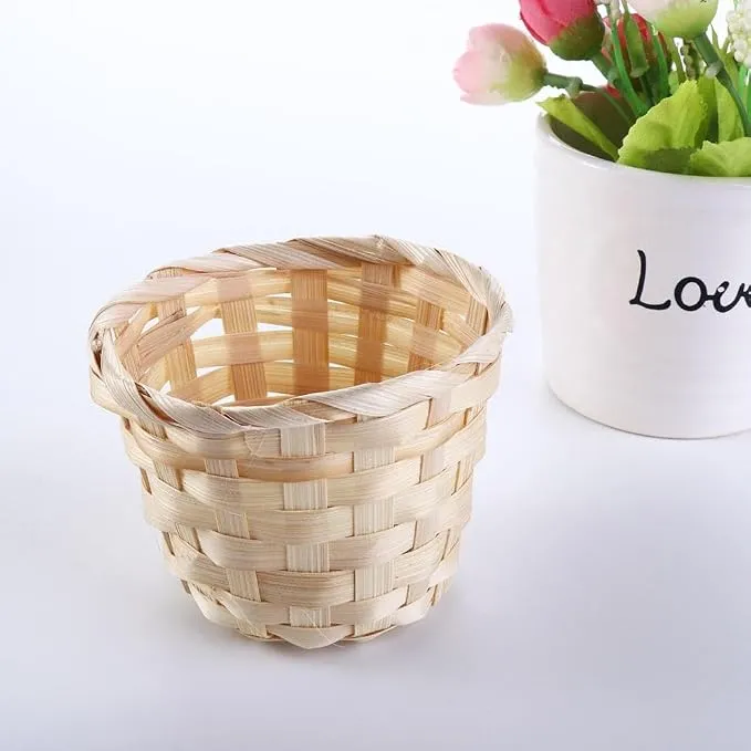 Portable Wood Woven Storage Baskets, Mini Desktop Storage Basket Sundries Basket Fruit Arrangement Baskets(L)