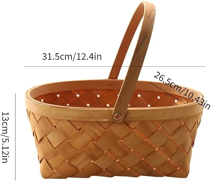 Rattan Woven Fruit Basket, Large Oval Storage Basket with Handle, Brown
