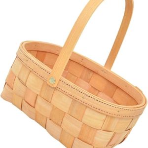 Zerodeko Woven Hand Basket Plants Gifts Farmhouse Basket Cookie Gift Woven Basket Bamboo Basket with Handle Wicker Storage Basket Woven Basket with Handle Planter Bamboo Weaving Wood