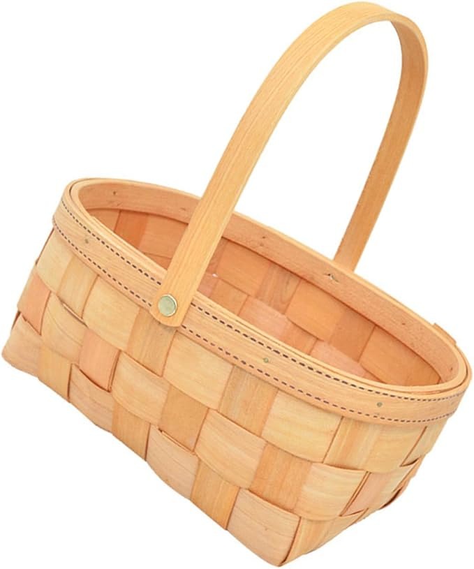 Zerodeko Woven Hand Basket Plants Gifts Farmhouse Basket Cookie Gift Woven Basket Bamboo Basket with Handle Wicker Storage Basket Woven Basket with Handle Planter Bamboo Weaving Wood