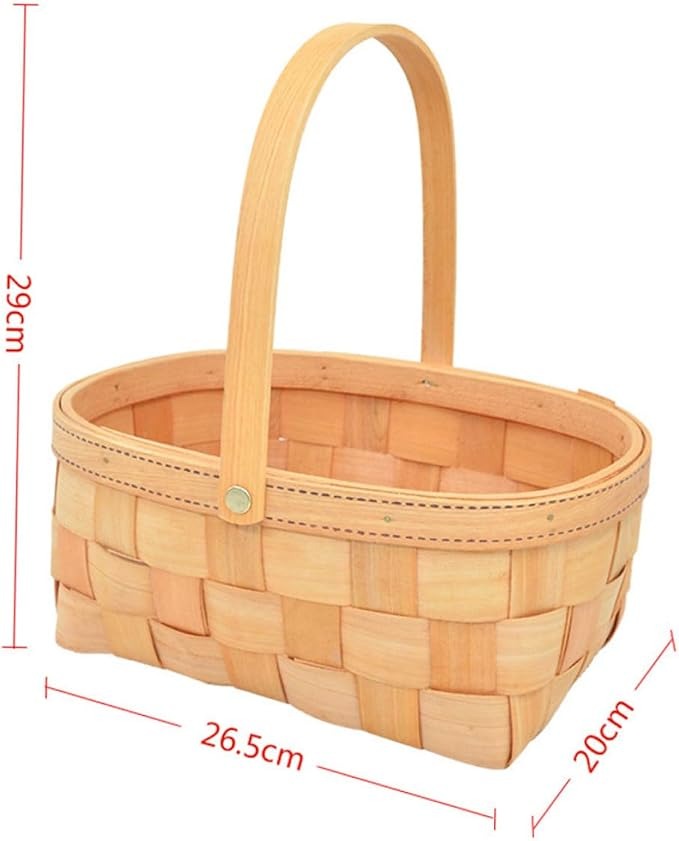 Zerodeko Woven Hand Basket Plants Gifts Farmhouse Basket Cookie Gift Woven Basket Bamboo Basket with Handle Wicker Storage Basket Woven Basket with Handle Planter Bamboo Weaving Wood