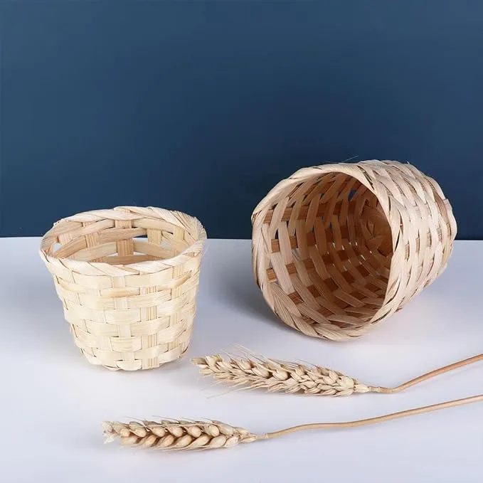 Portable Wood Woven Storage Baskets, Mini Desktop Storage Basket Sundries Basket Fruit Arrangement Baskets(L)