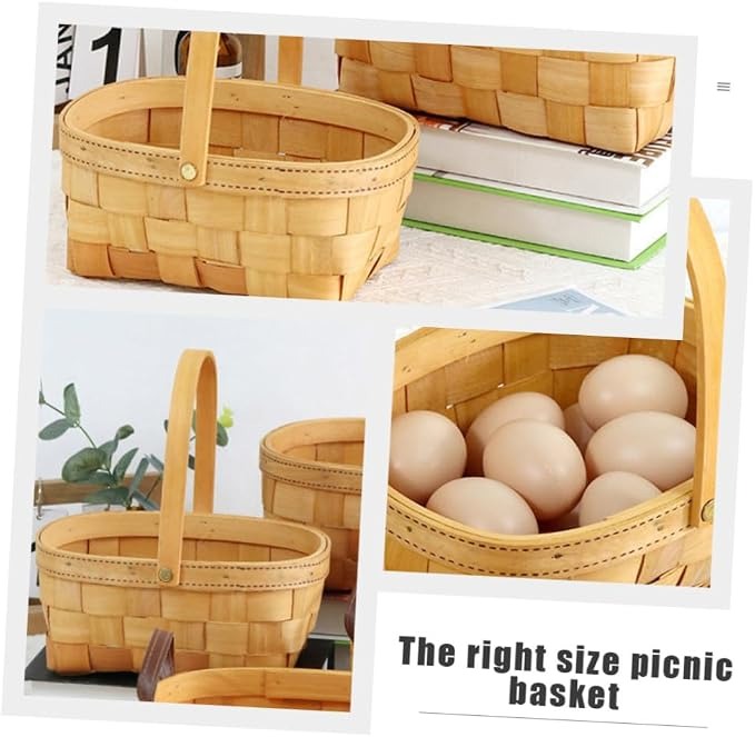 Zerodeko Woven Hand Basket Plants Gifts Farmhouse Basket Cookie Gift Woven Basket Bamboo Basket with Handle Wicker Storage Basket Woven Basket with Handle Planter Bamboo Weaving Wood