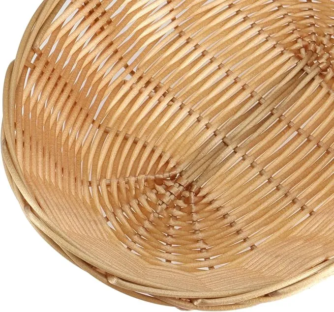 SINJEUN 15 Pack Wicker Bread Basket, Handwoven Oval Plastic Basket, Woven Tabletop Fruit Vegetables Food Serving Basket for Home, Kitchen, Restaurant, Light Brown