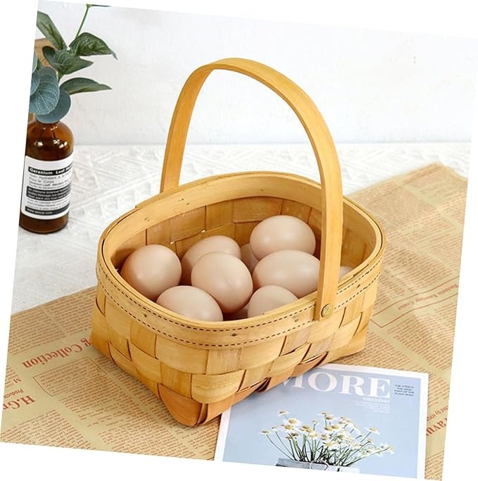 Zerodeko Woven Hand Basket Plants Gifts Farmhouse Basket Cookie Gift Woven Basket Bamboo Basket with Handle Wicker Storage Basket Woven Basket with Handle Planter Bamboo Weaving Wood