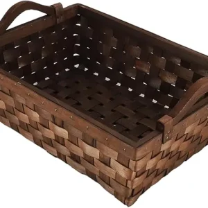 Rectangular Wicker Basket, Woven Wooden Storage Tray with Handles for Gift Bread