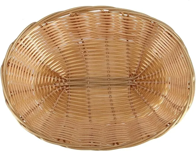 SINJEUN 15 Pack Wicker Bread Basket, Handwoven Oval Plastic Basket, Woven Tabletop Fruit Vegetables Food Serving Basket for Home, Kitchen, Restaurant, Light Brown