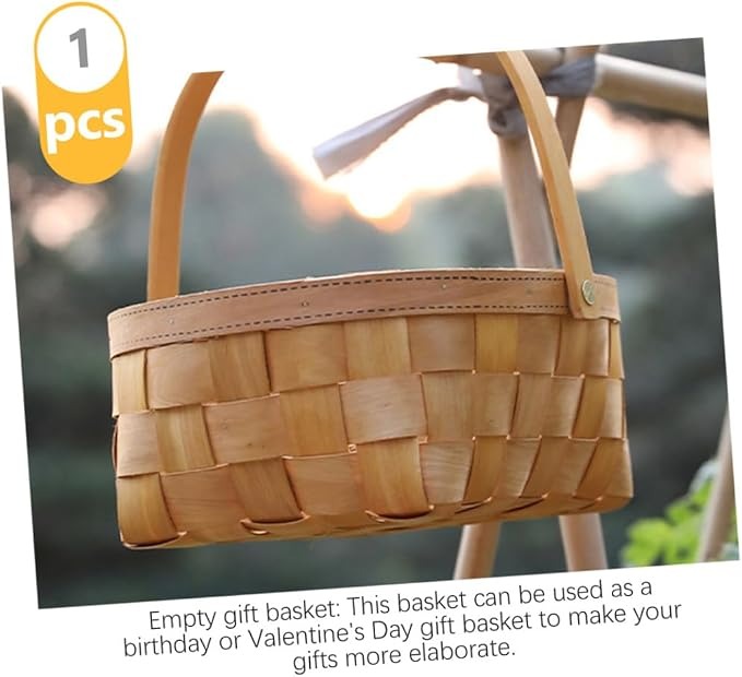 Zerodeko Woven Hand Basket Plants Gifts Farmhouse Basket Cookie Gift Woven Basket Bamboo Basket with Handle Wicker Storage Basket Woven Basket with Handle Planter Bamboo Weaving Wood