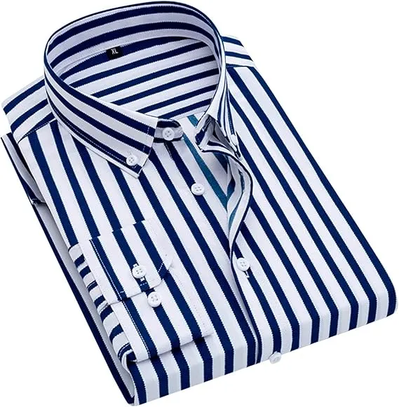 Mens Shirts Long Sleeve Button Down Shirts Striped Dress Shirt Casual Breathable Coat Fashion Lightweight Shirt
