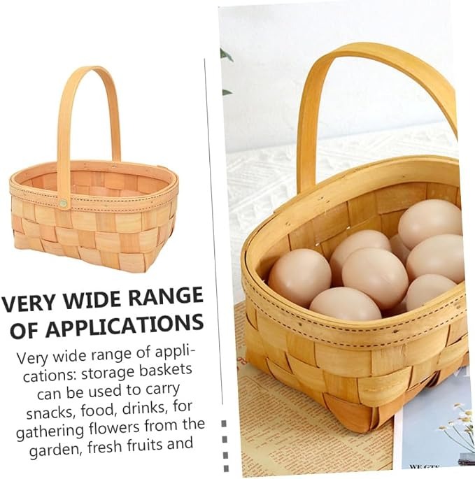 Zerodeko Woven Hand Basket Plants Gifts Farmhouse Basket Cookie Gift Woven Basket Bamboo Basket with Handle Wicker Storage Basket Woven Basket with Handle Planter Bamboo Weaving Wood