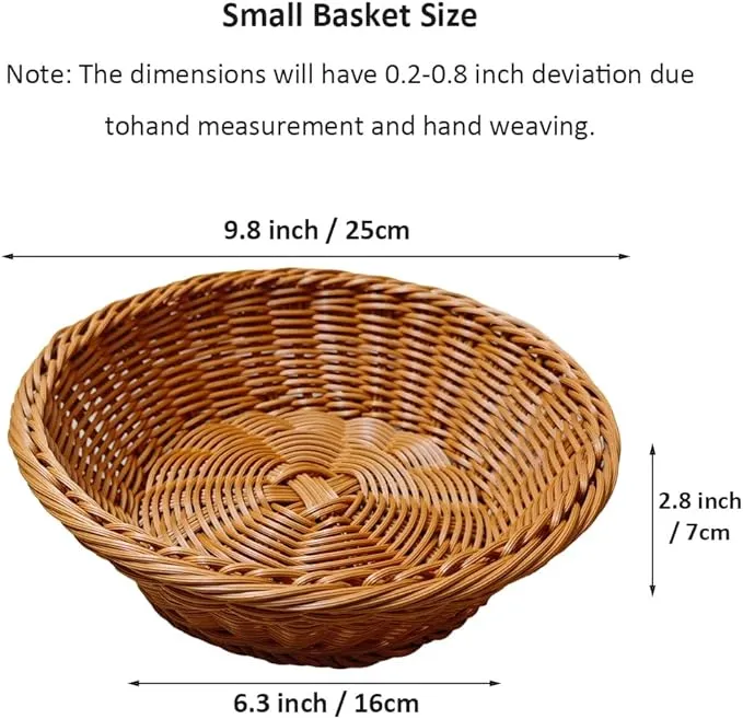 3 Pack Fruit Basket, Round Wicker Bread Basket Countertop, Reusable Stackable Woven Baskets for Living room, Kitchen, Store, Restaurant, Party