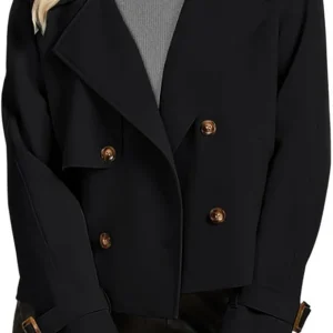ASHER FASHION Cropped Trench Coat for Women, Fall Jackets for Women 2024, Long Sleeve Double Breasted Notched Lapel Casual