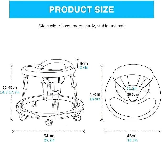 Baby Walkers for Boys/Girls, Baby Walker Premium Infant Toddler Walkers for Babies with Adjustable Bouncy Seat/Universal Wheels/Easy Clean Tray, Legs Exersaucer Helper