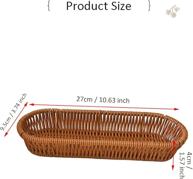 RT&BS Handwoven Utensil Basket, Artisan Mini Bread Basket, Flatware Storage Narrow Baskets for Farmhouse Kitchen, Rustic Dining Table Decor (2pcs, Oval)