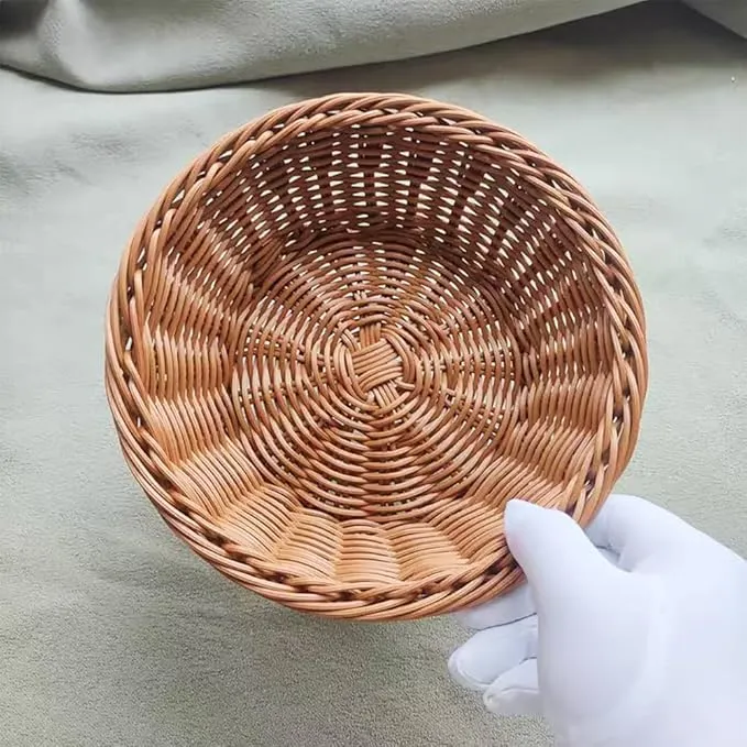 3 Pack Fruit Basket, Round Wicker Bread Basket Countertop, Reusable Stackable Woven Baskets for Living room, Kitchen, Store, Restaurant, Party
