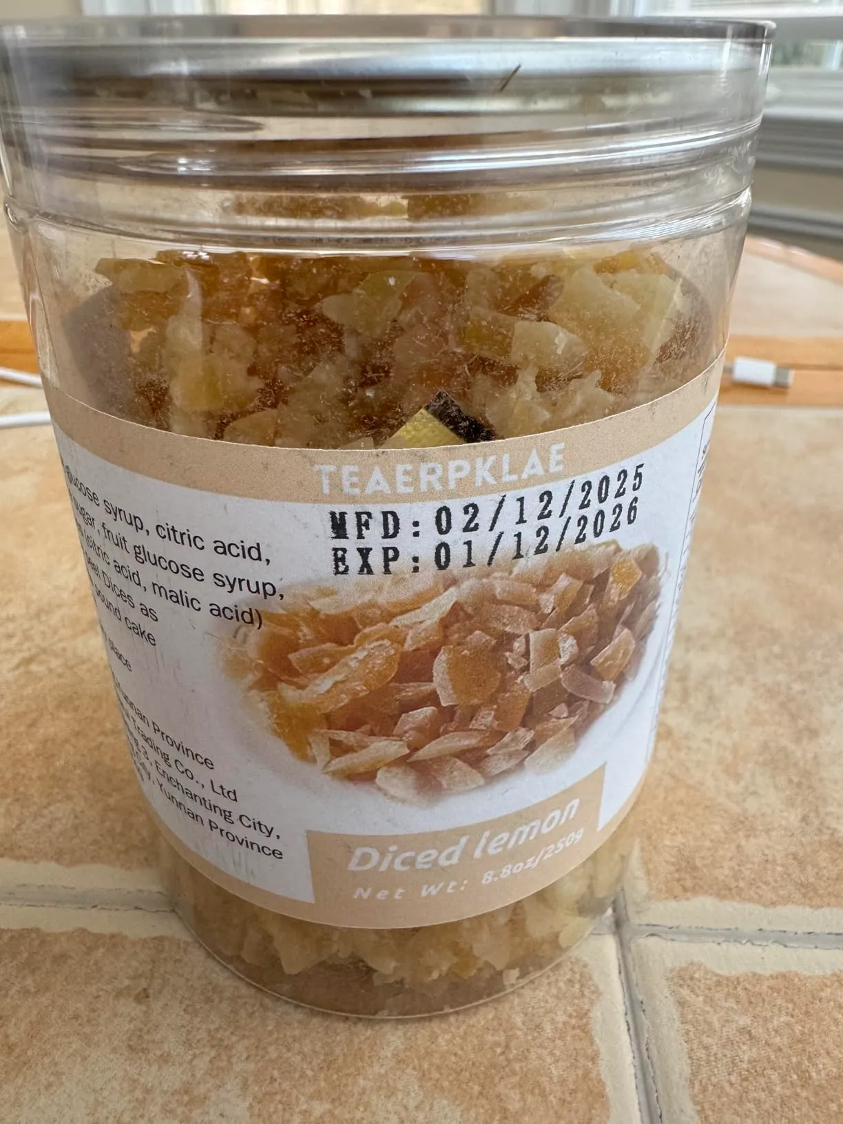 Candied Lemon Peel Diced 8.8oz/250g | Ready To Eat, For Fruit Cake, Cooking And Baking, Mooncake Filling