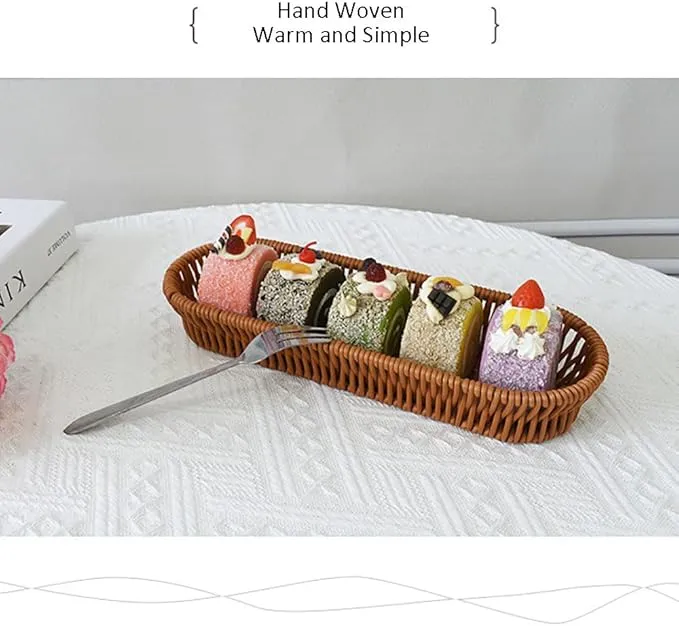 RT&BS Handwoven Utensil Basket, Artisan Mini Bread Basket, Flatware Storage Narrow Baskets for Farmhouse Kitchen, Rustic Dining Table Decor (2pcs, Oval)
